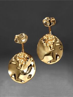 NEW Alexis Bittar Brut Gold Coin Front Back Earrings 14K Gold Plate SB12